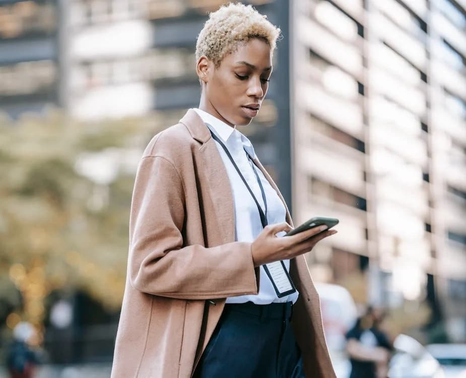 Blonde businesswoman working